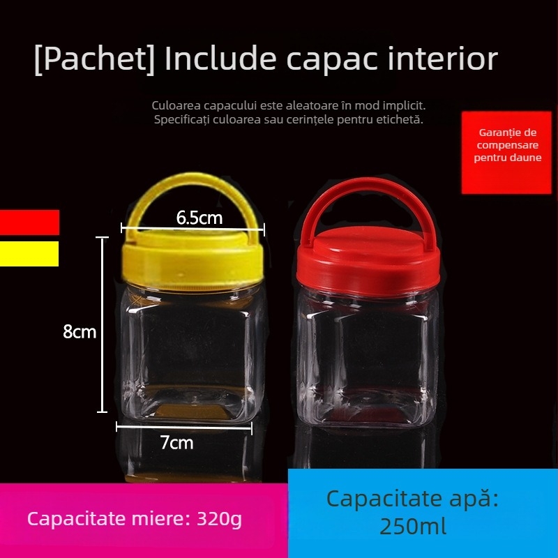 Borcan plastic gol, gură largă, PET, cu capac din plastic, pentru depozitare alimentară
