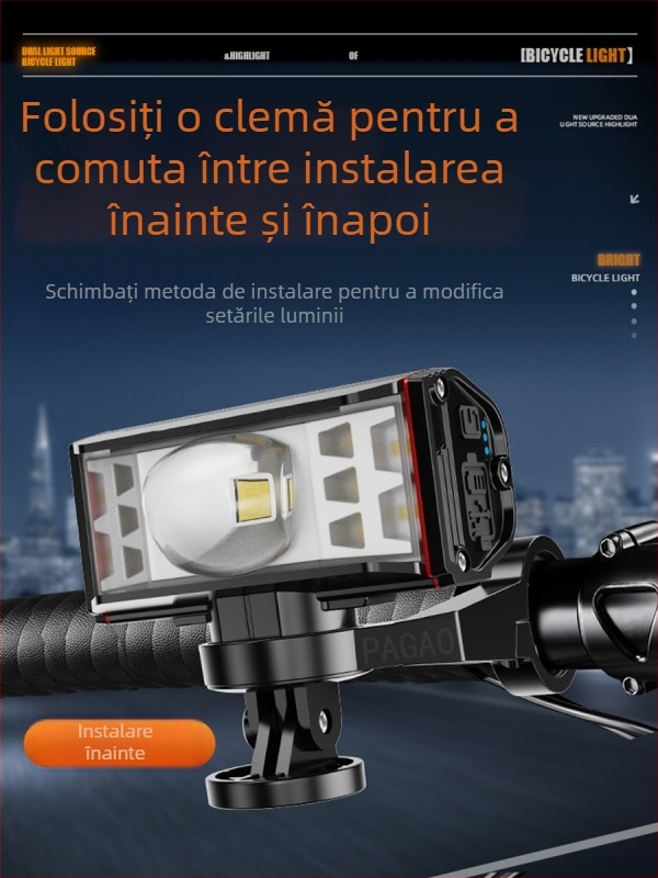 PAGAO Far pentru bicicletă de munte din aliaj de aluminiu – luminozitate înaltă, încărcare USB-C, 5200mAh, montaj prin agățare, pentru off-road