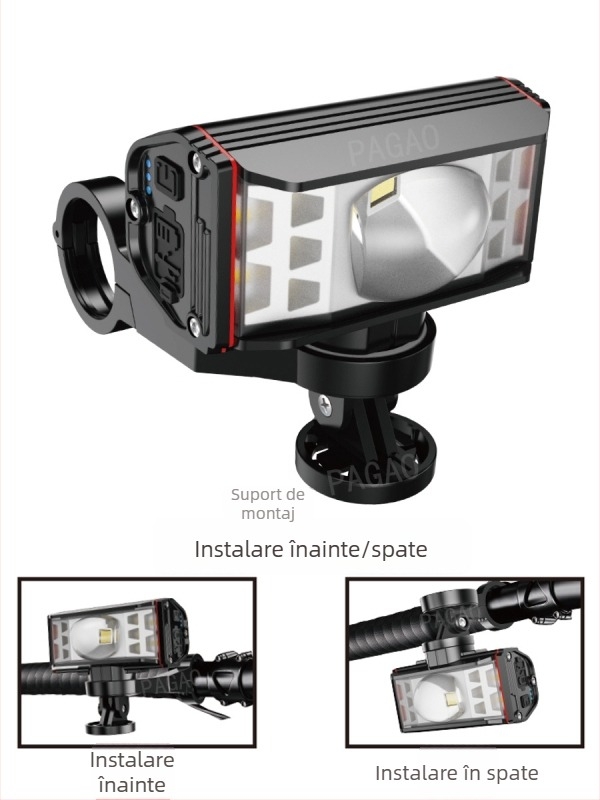 PAGAO Far pentru bicicletă de munte din aliaj de aluminiu – luminozitate înaltă, încărcare USB-C, 5200mAh, montaj prin agățare, pentru off-road