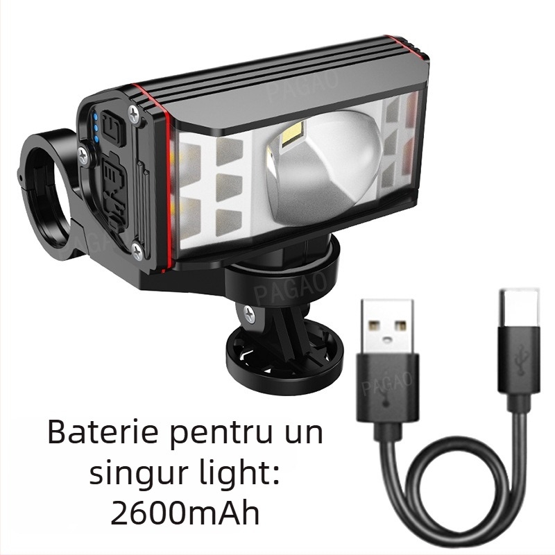PAGAO Far pentru bicicletă de munte din aliaj de aluminiu – luminozitate înaltă, încărcare USB-C, 5200mAh, montaj prin agățare, pentru off-road