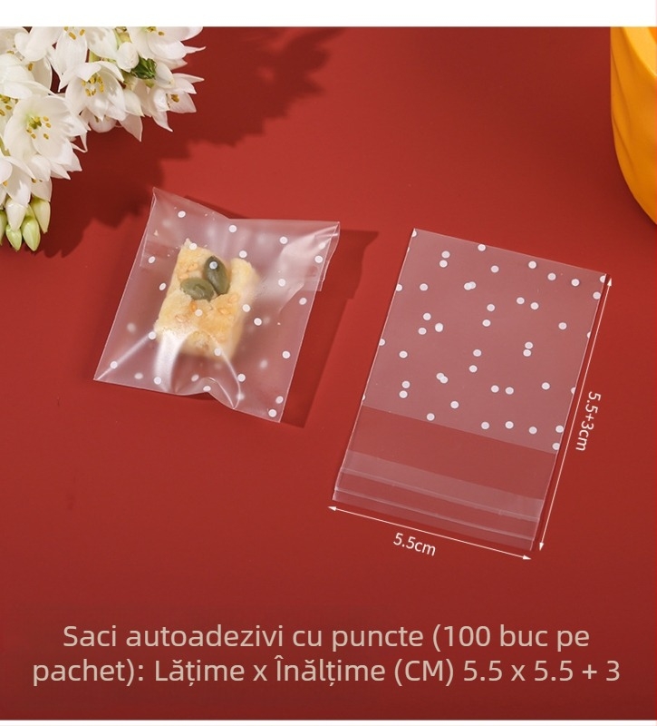 Sac autoadeziv mat pentru ambalaj de cofetărie, semi-transparent, material compozit, personalizare disponibilă
