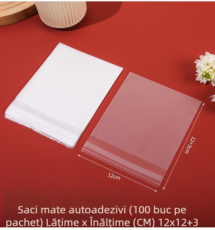 Sac autoadeziv mat pentru ambalaj de cofetărie, semi-transparent, material compozit, personalizare disponibilă