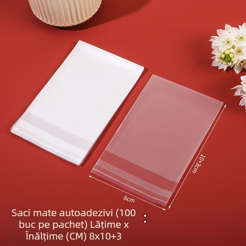 Sac autoadeziv mat pentru ambalaj de cofetărie, semi-transparent, material compozit, personalizare disponibilă