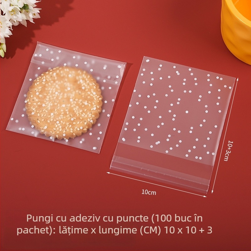 Sac autoadeziv mat pentru ambalaj de cofetărie, semi-transparent, material compozit, personalizare disponibilă