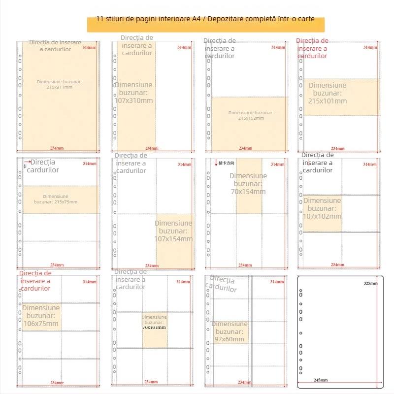 Refill pentru album de carduri, pagini interioare PP, 10 foi, găuri personalizabile, imprimare siglă permisă