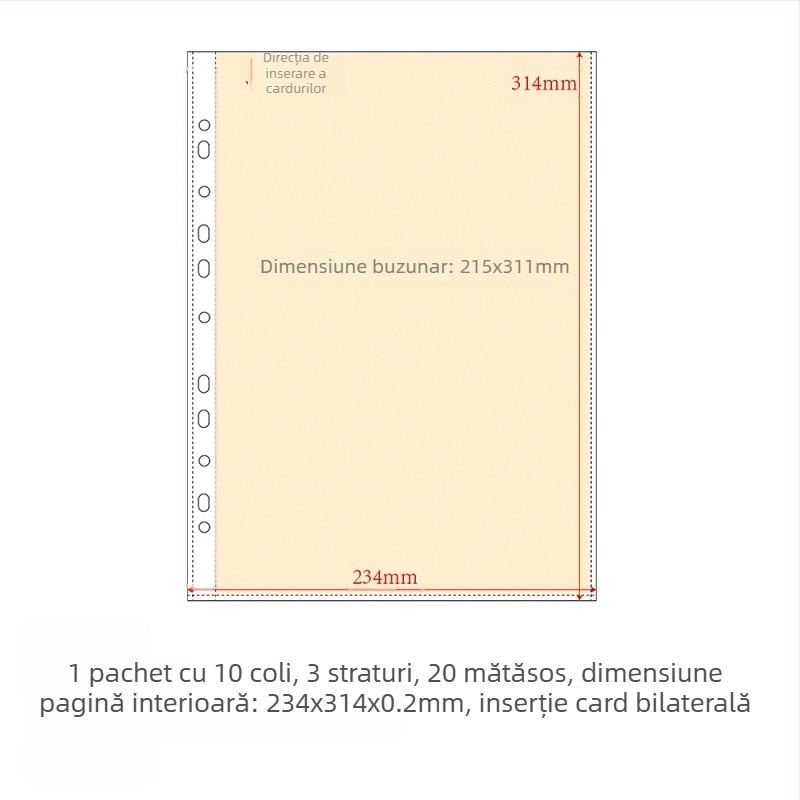 Refill pentru album de carduri, pagini interioare PP, 10 foi, găuri personalizabile, imprimare siglă permisă