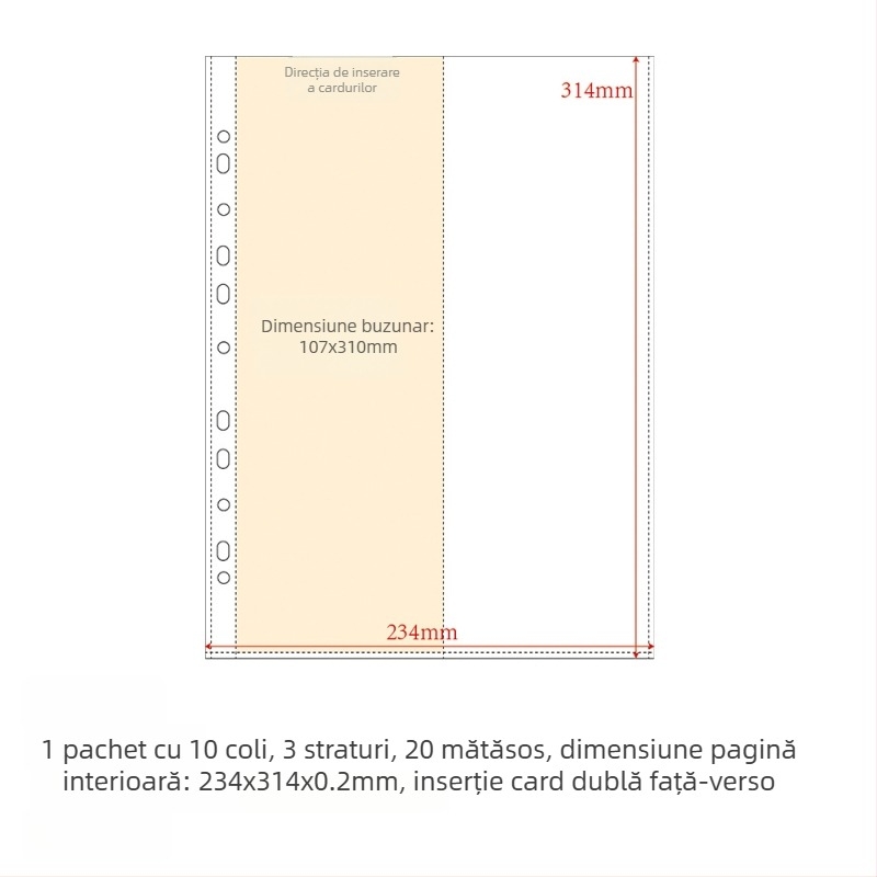 Refill pentru album de carduri, pagini interioare PP, 10 foi, găuri personalizabile, imprimare siglă permisă