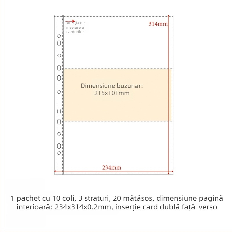 Refill pentru album de carduri, pagini interioare PP, 10 foi, găuri personalizabile, imprimare siglă permisă