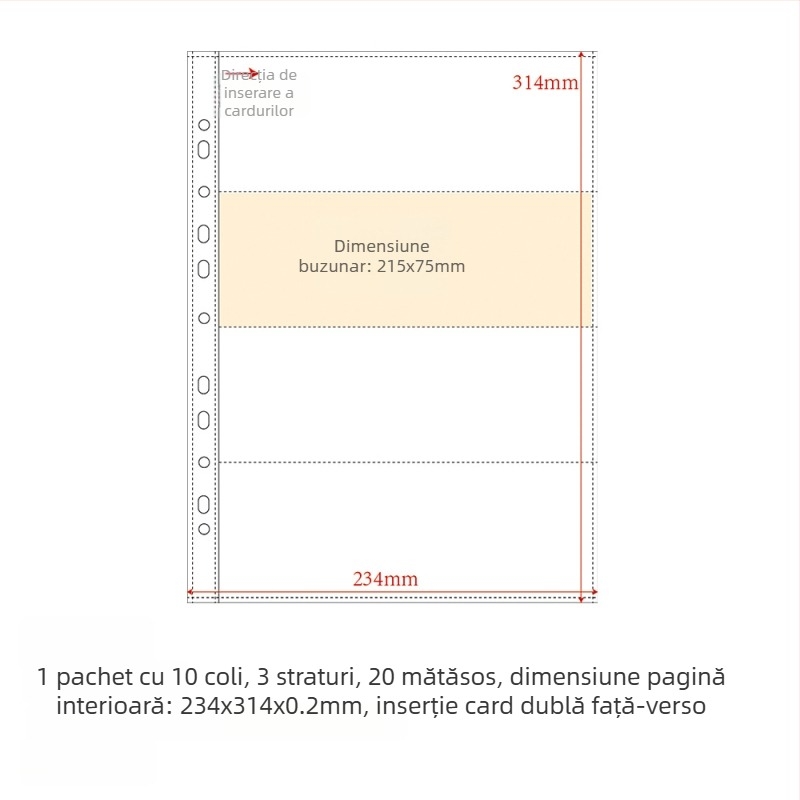 Refill pentru album de carduri, pagini interioare PP, 10 foi, găuri personalizabile, imprimare siglă permisă