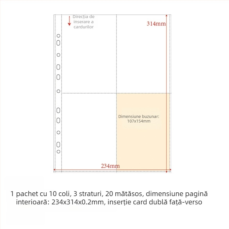 Refill pentru album de carduri, pagini interioare PP, 10 foi, găuri personalizabile, imprimare siglă permisă