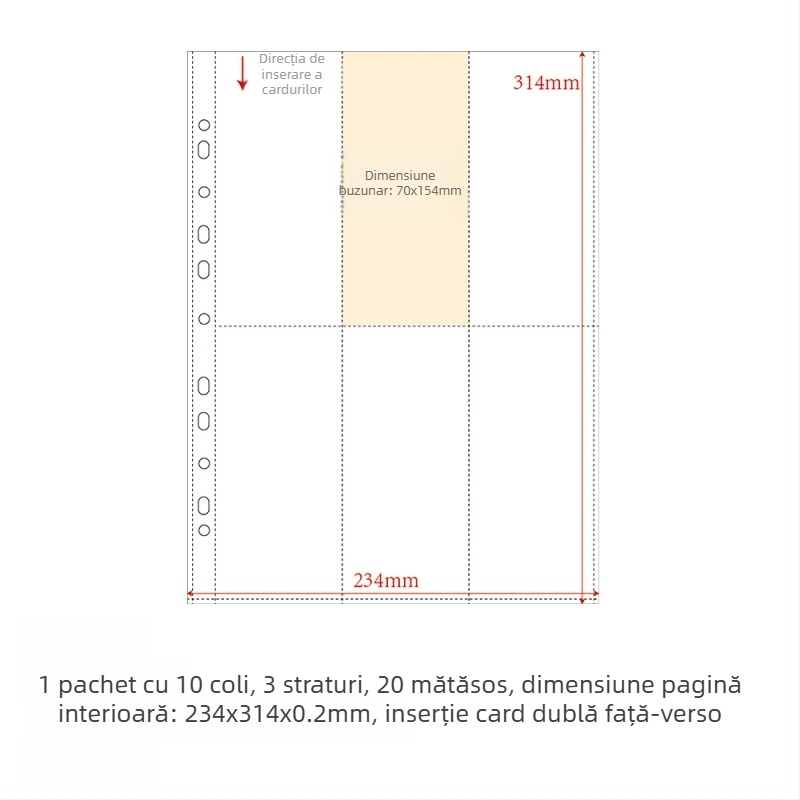 Refill pentru album de carduri, pagini interioare PP, 10 foi, găuri personalizabile, imprimare siglă permisă