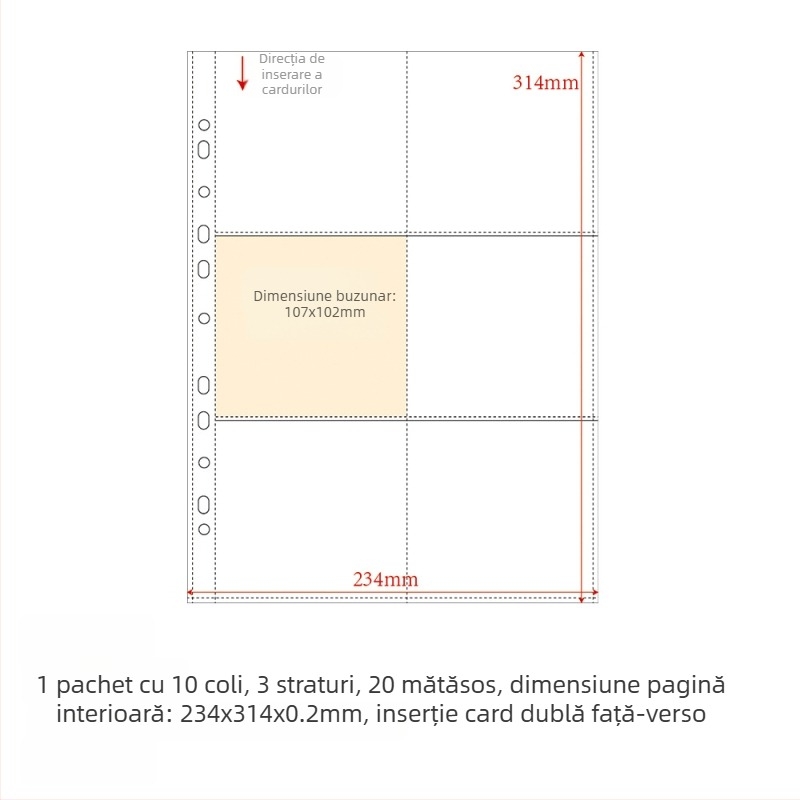Refill pentru album de carduri, pagini interioare PP, 10 foi, găuri personalizabile, imprimare siglă permisă