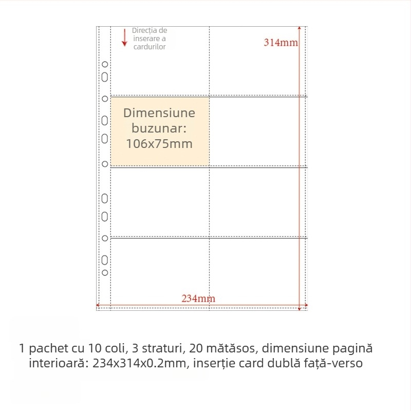 Refill pentru album de carduri, pagini interioare PP, 10 foi, găuri personalizabile, imprimare siglă permisă