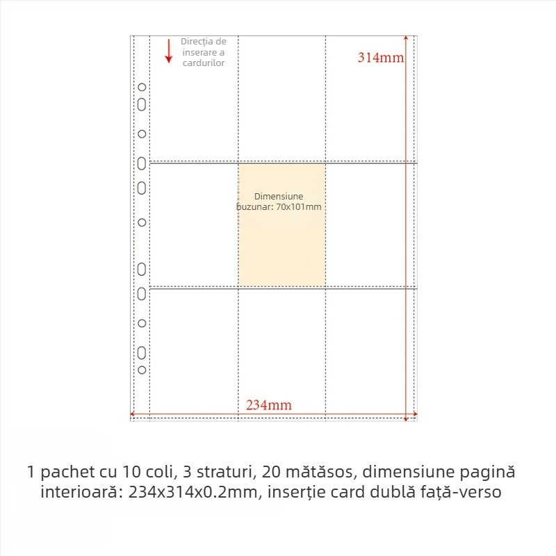 Refill pentru album de carduri, pagini interioare PP, 10 foi, găuri personalizabile, imprimare siglă permisă