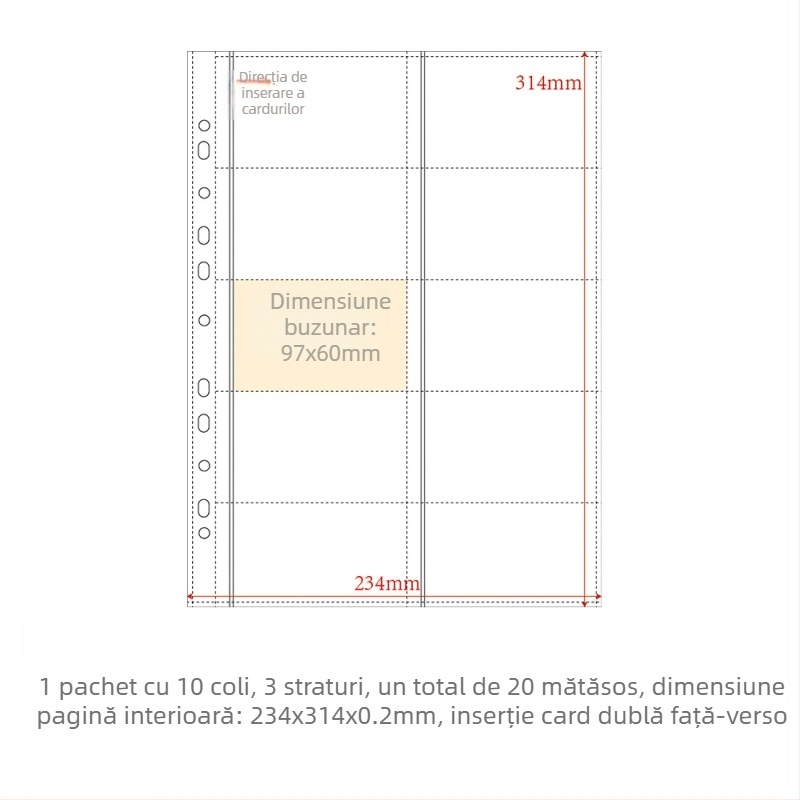 Refill pentru album de carduri, pagini interioare PP, 10 foi, găuri personalizabile, imprimare siglă permisă