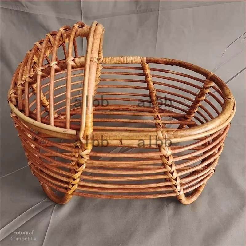 Coș pentru bebeluși - ședințe foto, design retro din ratan, material poliester-bumbac; greutate 0,977 kg; potrivit pentru fotografie de peisaj