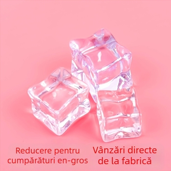 Cuburi de gheață acrilice false — cuburi transparente pătrate pentru recuzită de fotografiat în bar; material: rășină sintetică; utilizare: fotografierea produselor; greutăți: 312 g, 490 g, 429 g