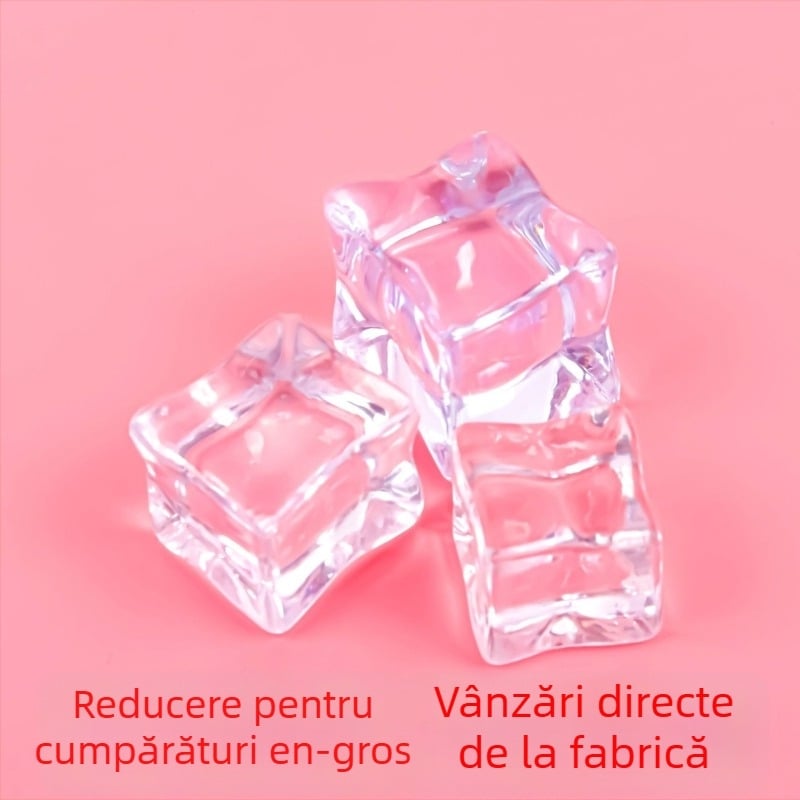 Cuburi de gheață acrilice false — cuburi transparente pătrate pentru recuzită de fotografiat în bar; material: rășină sintetică; utilizare: fotografierea produselor; greutăți: 312 g, 490 g, 429 g
