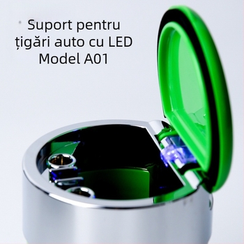 Scrumieră auto cu LED, formă circulară, din plastic injectat, model A01, greutate 102 g, marcă San Wino senwero (Model: A01; Material: Plastic; Iluminare LED; Greutate: 102 g; Marcă: San Wino senwero)