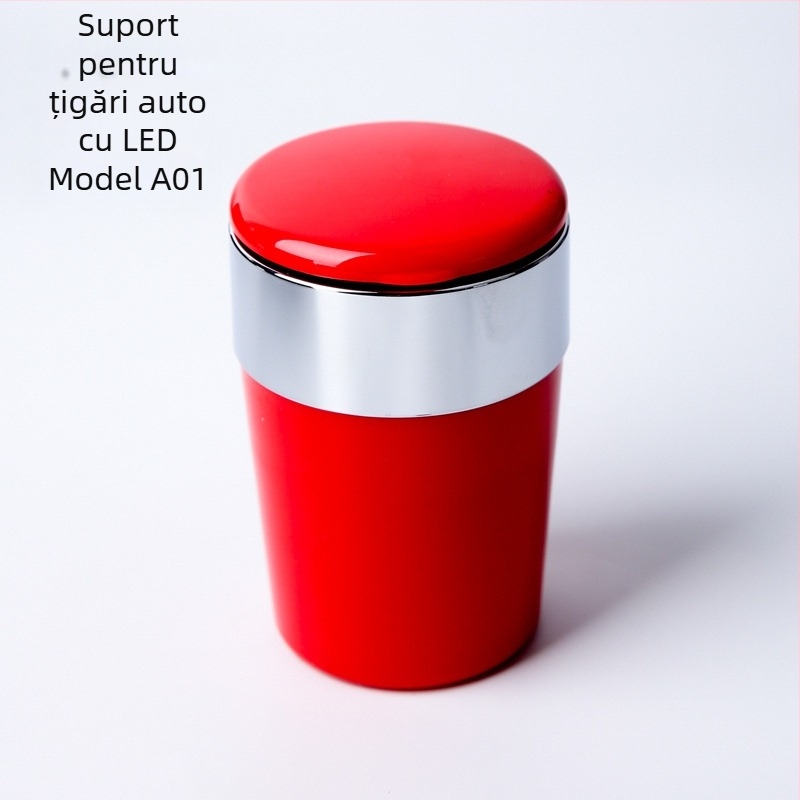 Scrumieră auto cu LED, formă circulară, din plastic injectat, model A01, greutate 102 g, marcă San Wino senwero (Model: A01; Material: Plastic; Iluminare LED; Greutate: 102 g; Marcă: San Wino senwero)