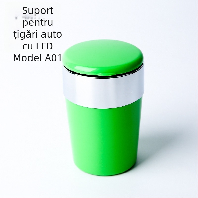 Scrumieră auto cu LED, formă circulară, din plastic injectat, model A01, greutate 102 g, marcă San Wino senwero (Model: A01; Material: Plastic; Iluminare LED; Greutate: 102 g; Marcă: San Wino senwero)