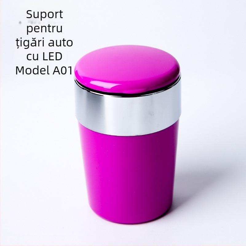 Scrumieră auto cu LED, formă circulară, din plastic injectat, model A01, greutate 102 g, marcă San Wino senwero (Model: A01; Material: Plastic; Iluminare LED; Greutate: 102 g; Marcă: San Wino senwero)