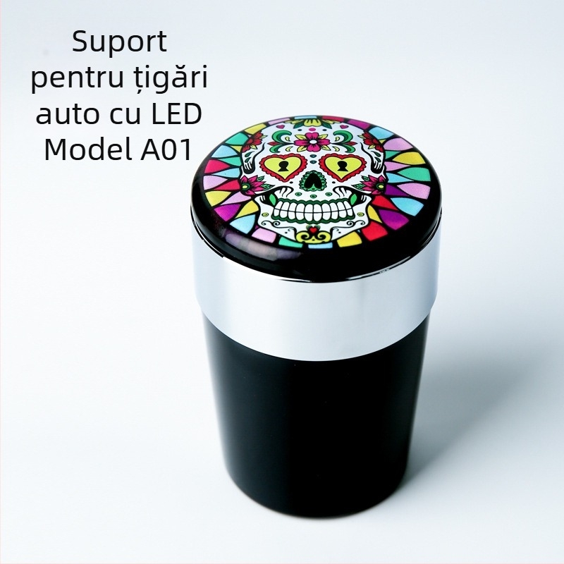 Scrumieră auto cu LED, formă circulară, din plastic injectat, model A01, greutate 102 g, marcă San Wino senwero (Model: A01; Material: Plastic; Iluminare LED; Greutate: 102 g; Marcă: San Wino senwero)