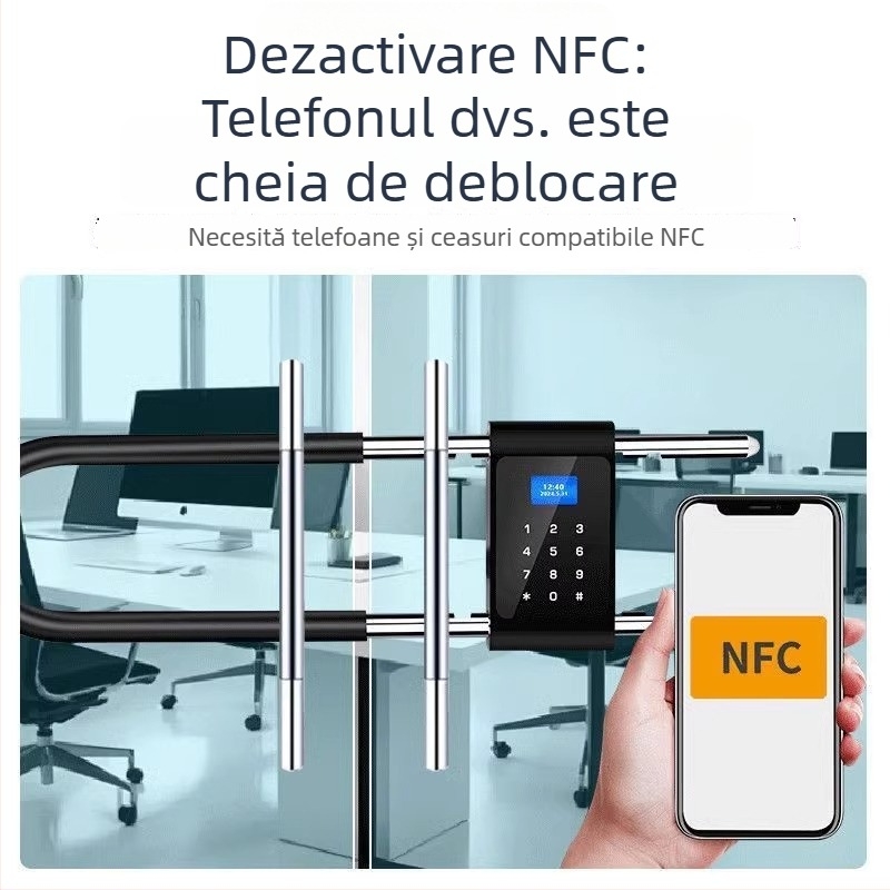 Încuietoare inteligentă în formă de U pentru uși din sticlă, cu parolă și amprentă – încuietoare mortise digitală cu declanșare electronică