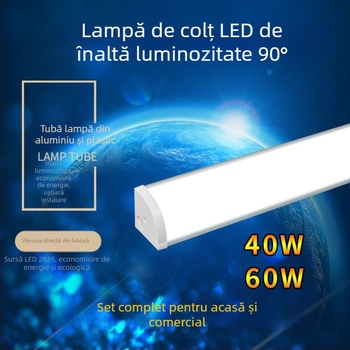 Lumină LED de colț pentru perete la 90°, bandă LED ascunsă, corp lung în formă de tub T8 cu suport, 40–50W, IP55, CRI 90–100, aliaj de aluminiu, FCC