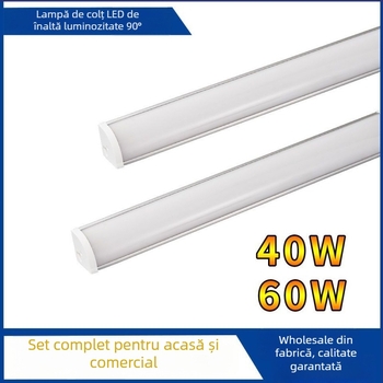 Lumină LED de colț pentru perete la 90°, bandă LED ascunsă, corp lung în formă de tub T8 cu suport, 40–50W, IP55, CRI 90–100, aliaj de aluminiu, FCC