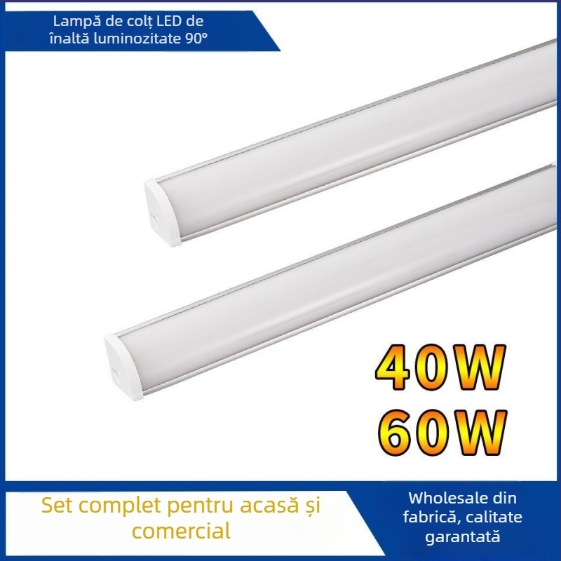 Lumină LED de colț pentru perete la 90°, bandă LED ascunsă, corp lung în formă de tub T8 cu suport, 40–50W, IP55, CRI 90–100, aliaj de aluminiu, FCC