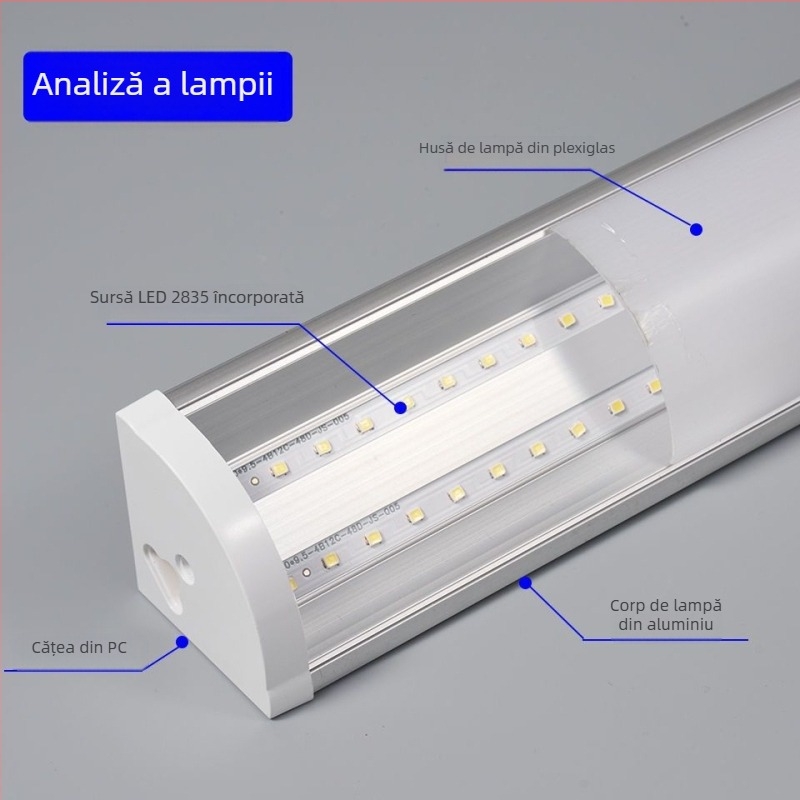 Lumină LED de colț pentru perete la 90°, bandă LED ascunsă, corp lung în formă de tub T8 cu suport, 40–50W, IP55, CRI 90–100, aliaj de aluminiu, FCC