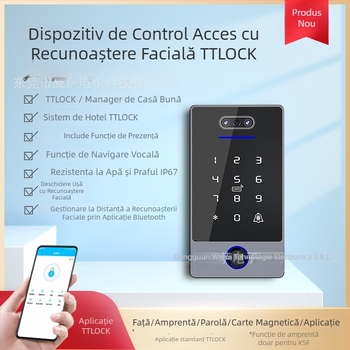 Sistem de control al accesului cu recunoaștere facială și amprentă, IP67 rezistent la apă, 100 fețe / 1000 carduri / 250 parole, timp de scanare 1,5 s