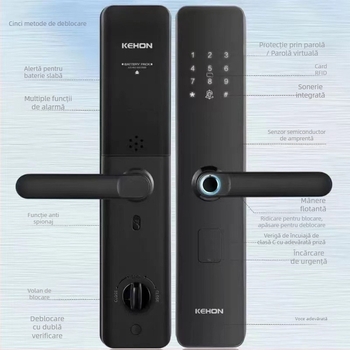 Kexiong K2 Lacăt inteligent cu amprentă One-Touch semi-automat pentru locuințe și pensiuni — 50 amprente stocate, timp de scanare 0.01s, >100000 de deblocări, Alimentare DC