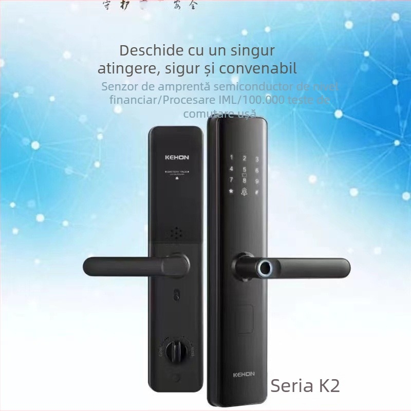 Kexiong K2 Lacăt inteligent cu amprentă One-Touch semi-automat pentru locuințe și pensiuni — 50 amprente stocate, timp de scanare 0.01s, >100000 de deblocări, Alimentare DC