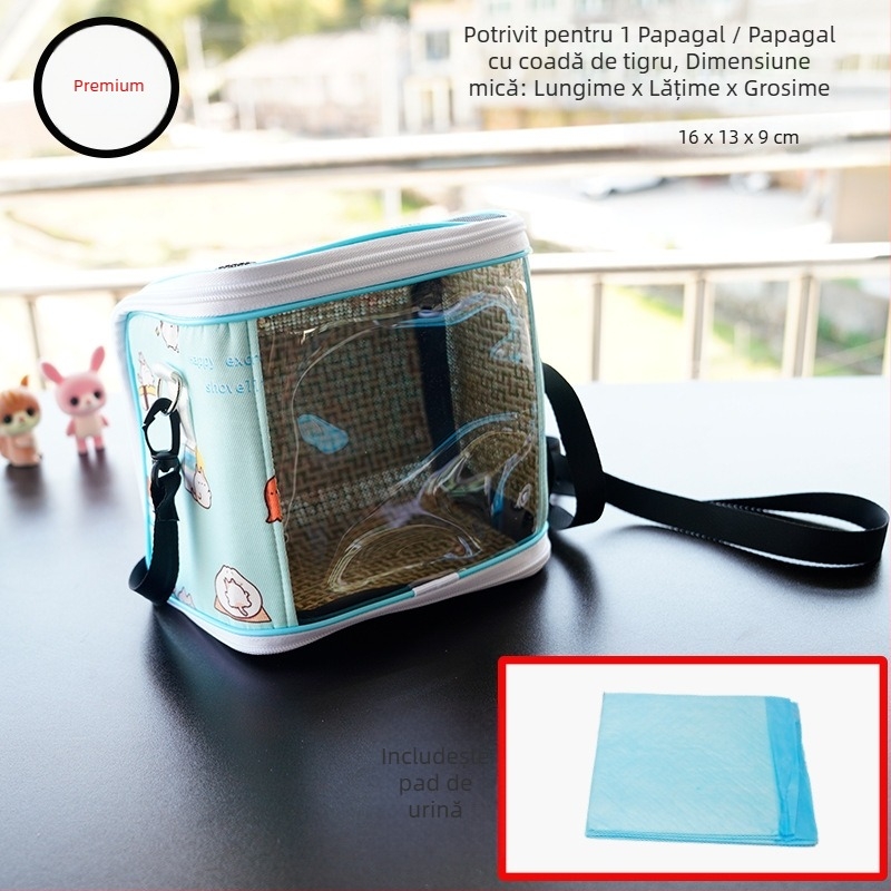 Cușcă portabilă pentru papagal cu curea – respirabilă, transparentă, tavă vizibilă și detașabilă; Material: plastic, poliester; Brand: Dong wow; Potrivit pentru păsări de companie