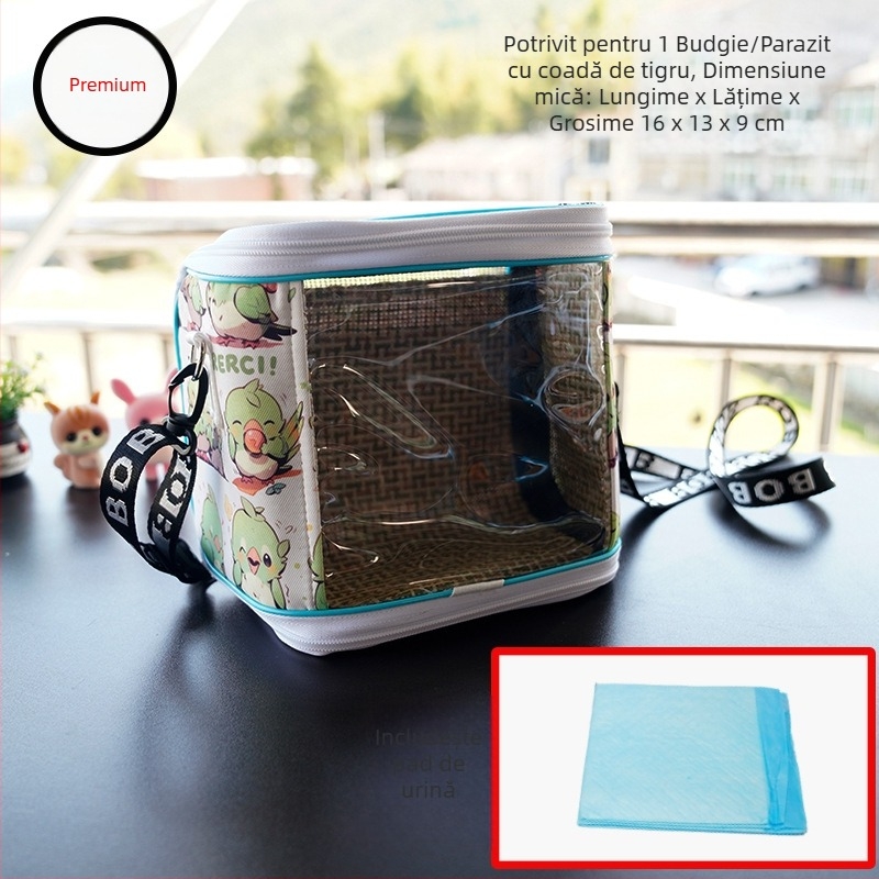 Cușcă portabilă pentru papagal cu curea – respirabilă, transparentă, tavă vizibilă și detașabilă; Material: plastic, poliester; Brand: Dong wow; Potrivit pentru păsări de companie