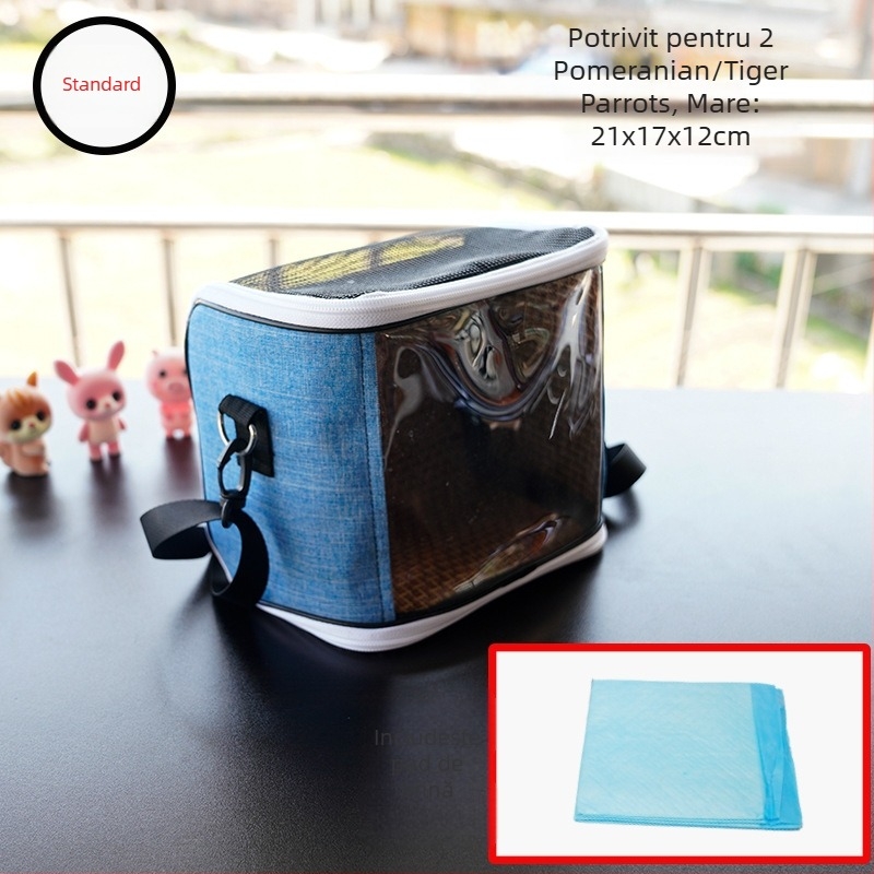 Cușcă portabilă pentru papagal cu curea – respirabilă, transparentă, tavă vizibilă și detașabilă; Material: plastic, poliester; Brand: Dong wow; Potrivit pentru păsări de companie