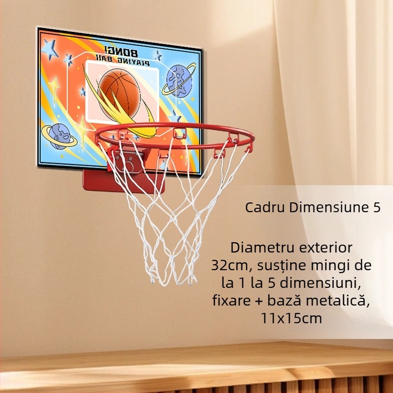 Coș de baschet interior, montat pe perete, fără găuri, pliabil, silențios, cu plasă