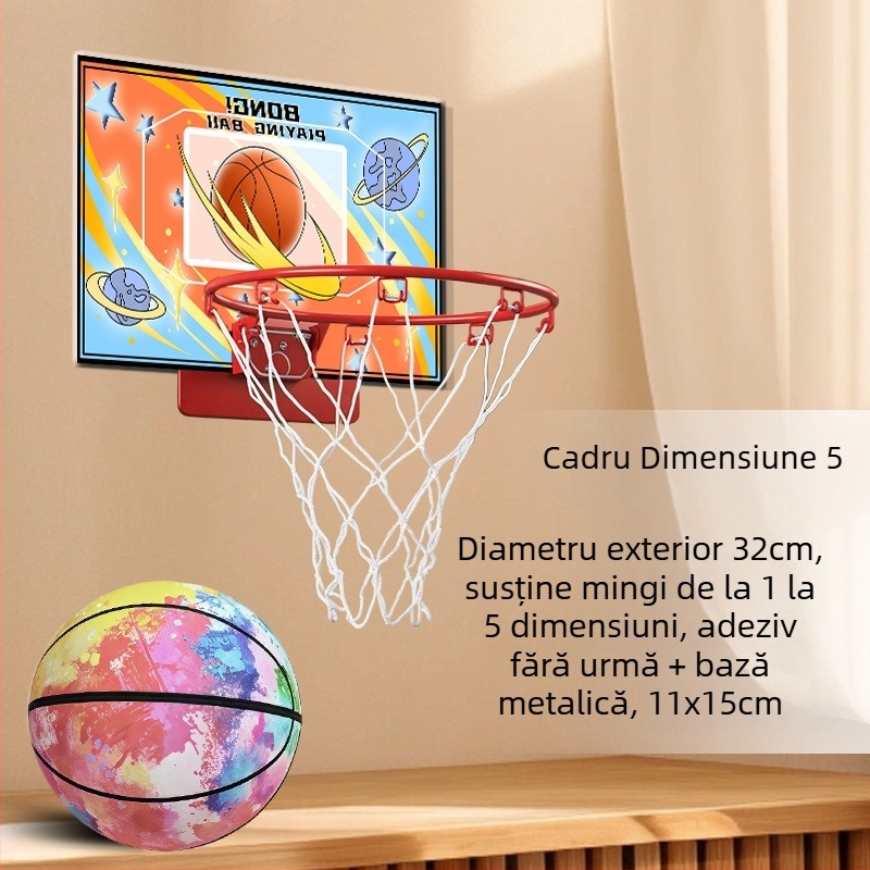 Coș de baschet interior, montat pe perete, fără găuri, pliabil, silențios, cu plasă