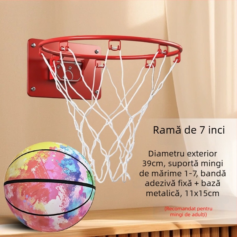 Coș de baschet interior, montat pe perete, fără găuri, pliabil, silențios, cu plasă