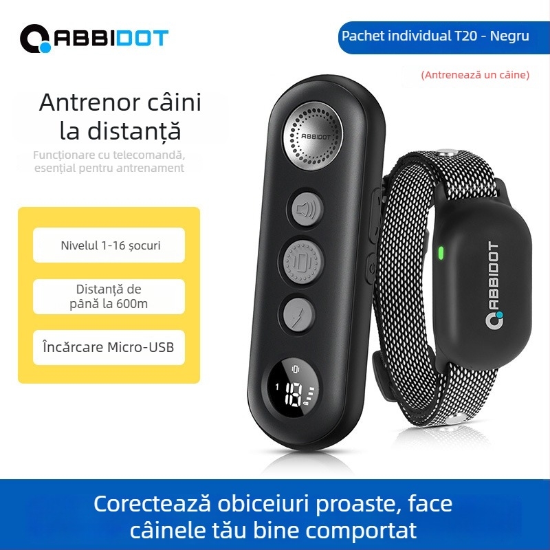 ABBIDOT Colier cu telecomandă pentru câini — dispozitiv de antrenament și anti-lătrat, din poliester