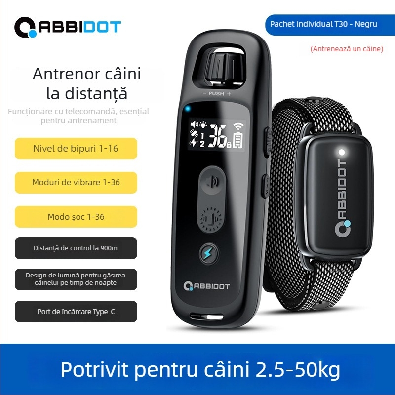 ABBIDOT Colier cu telecomandă pentru câini — dispozitiv de antrenament și anti-lătrat, din poliester