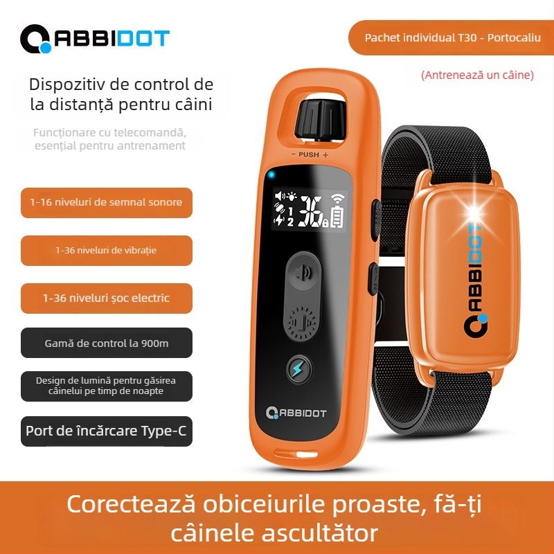 ABBIDOT Colier cu telecomandă pentru câini — dispozitiv de antrenament și anti-lătrat, din poliester