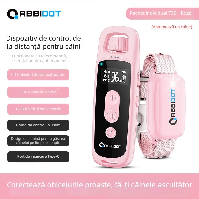 ABBIDOT Colier cu telecomandă pentru câini — dispozitiv de antrenament și anti-lătrat, din poliester