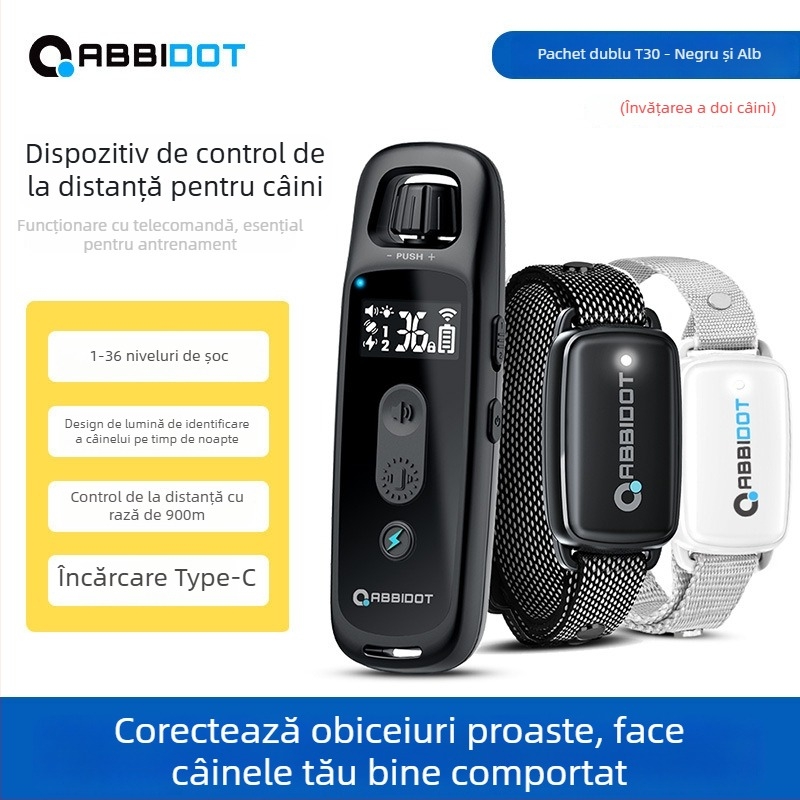 ABBIDOT Colier cu telecomandă pentru câini — dispozitiv de antrenament și anti-lătrat, din poliester