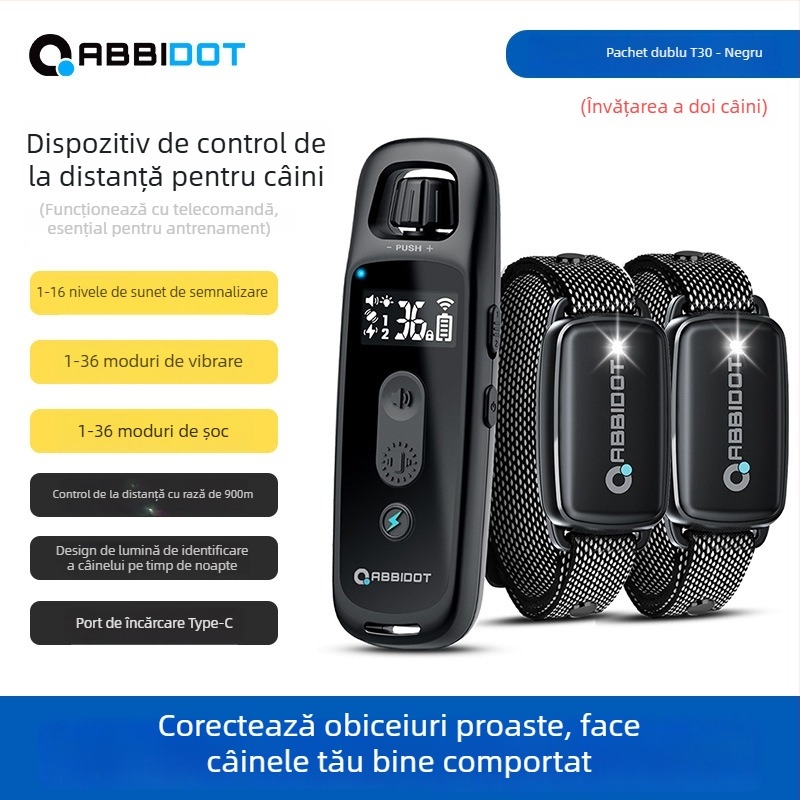 ABBIDOT Colier cu telecomandă pentru câini — dispozitiv de antrenament și anti-lătrat, din poliester