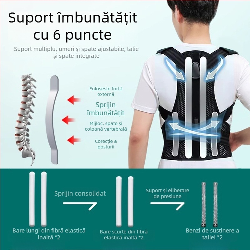 Centură corector postură pentru adulți, unisex, deschidere de umăr invizibilă, susținere a spatelui drept, model schelet gol