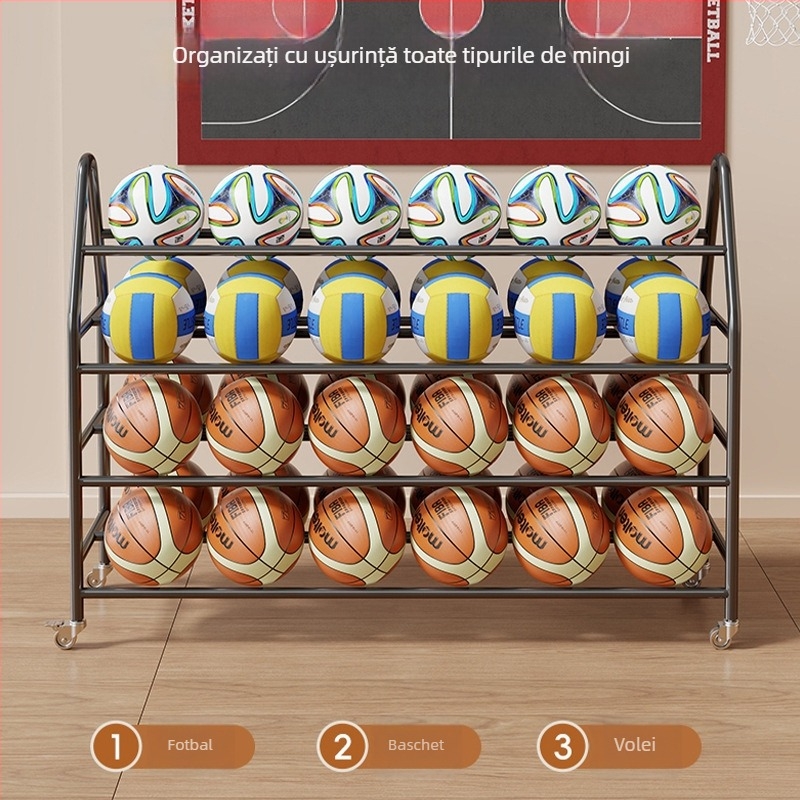 Raft mobil de depozitare a mingilor pentru sala de sport – oțel carbon, marca Evesigar/Isijia, potrivit pentru baschet, volei și fotbal