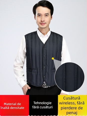 Vesta de puf pentru bărbați, 90% puf de rață alb, 40–52 g umplere, ușoară și subțire, fără glugă, pentru toamnă-iarnă